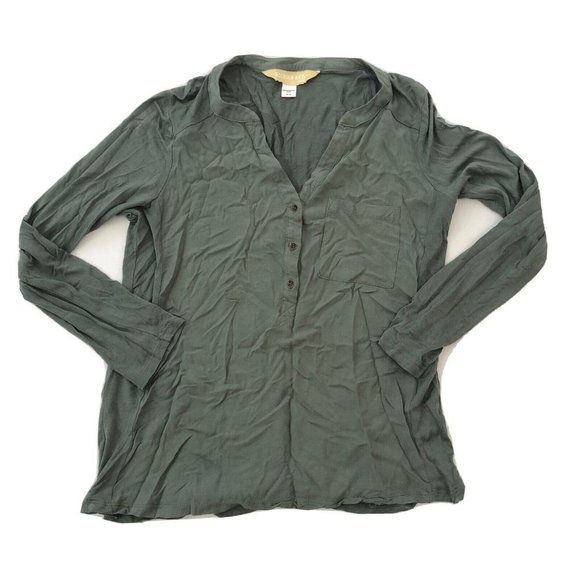 Roebuck & Co. Blouse Women's M Green Long Sleeve V Neck Top Reg Fit Size M - Picture 1 of 14